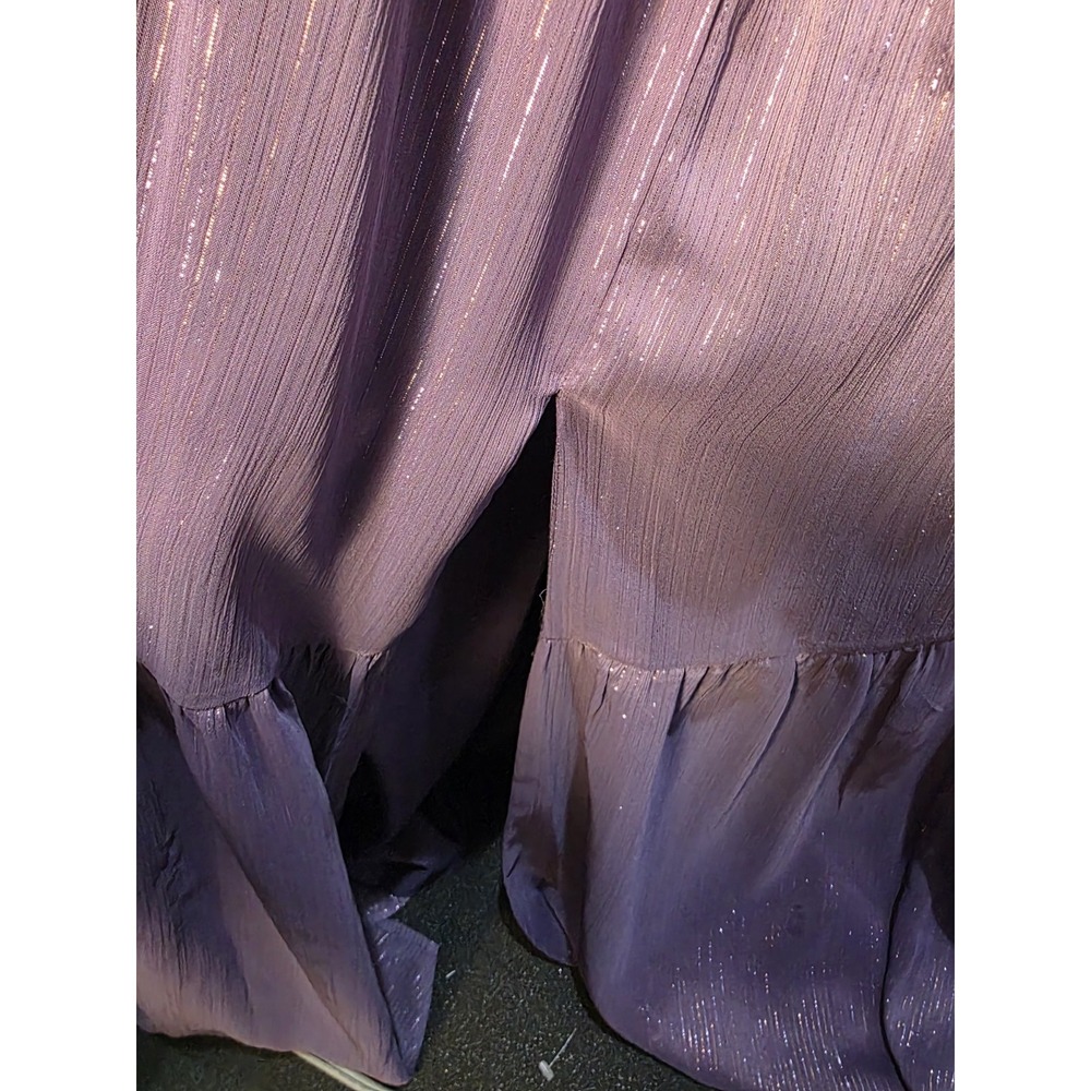 Nicole Miller Purple Layered Halter Sleeveless Criss Cross Maxi Glitter Side Zip - Picture 7 of 9
